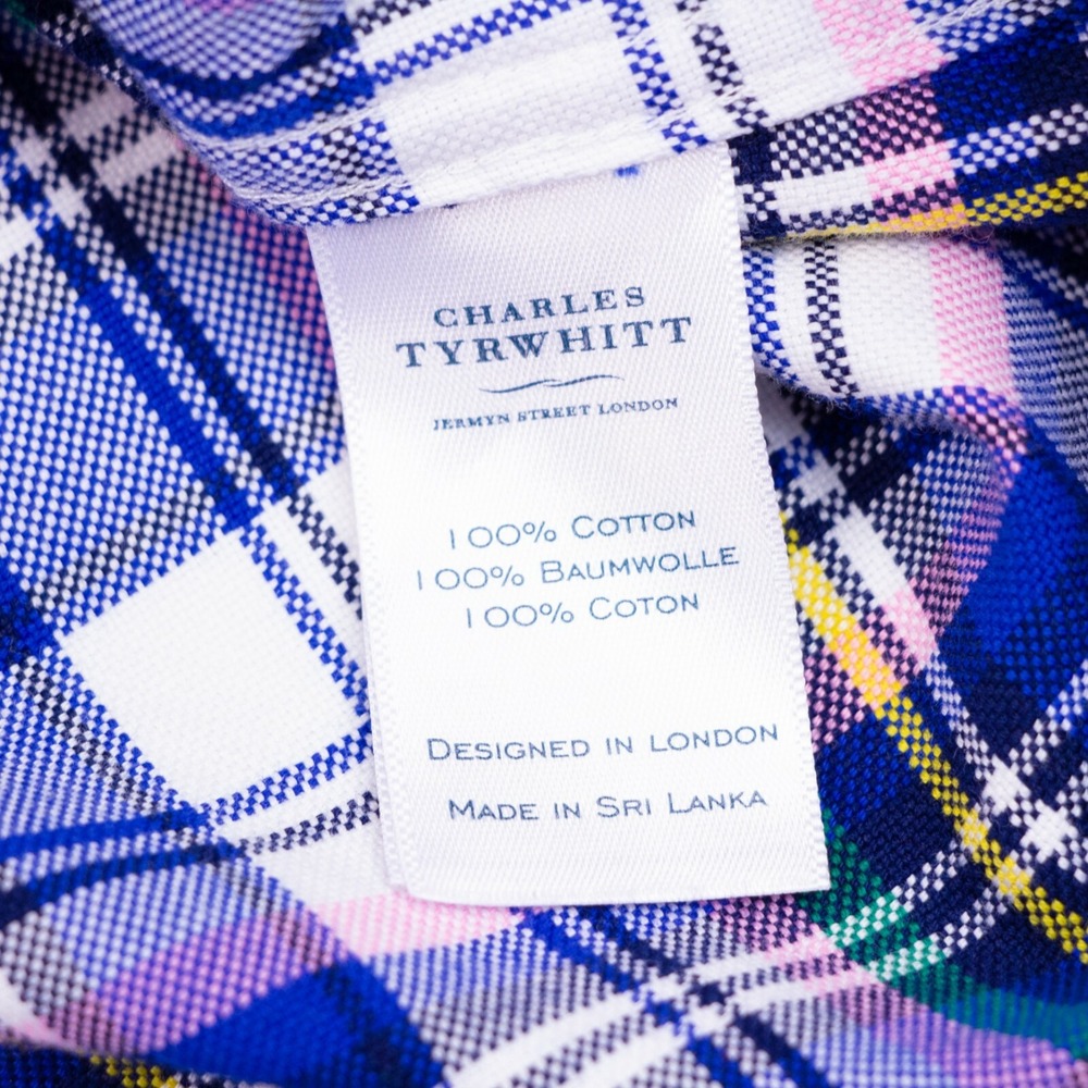 Charles Tyrwhitt Slim Fit Mens M Blue Plaid Oxford LS Button Front Weekend Shirt - Picture 5 of 9